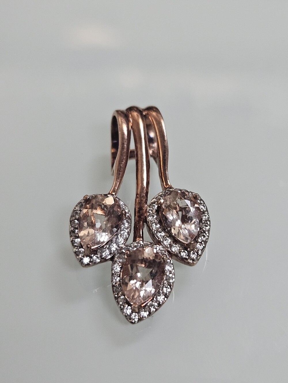 925 Morganite Rose Gold Plated Halo Tear Drop Pendant - Picture 1 of 6